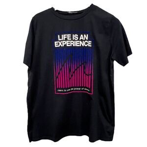 Zara Women Size L Black T-Shirt Life is an Experience Short Sleeve